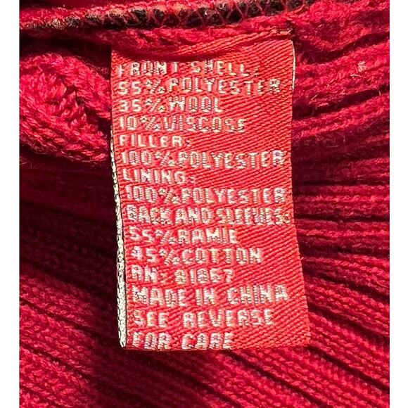 Vtg Sweater Coat Coatigan Wool Blend Toggle Plaid Belted S Red Preppy Academia - Picture 5 of 9